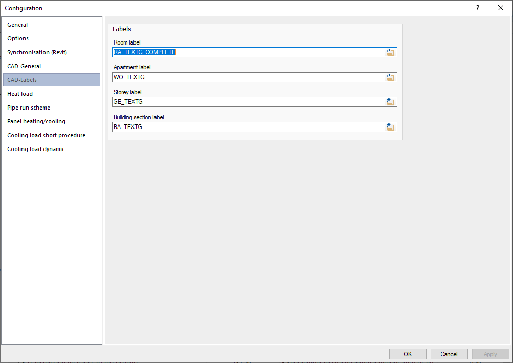 Dialog configuration Linear Building