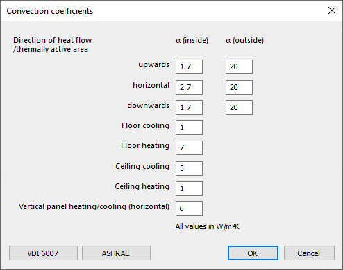 Dialog convection coefficients Linear Building