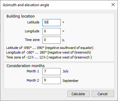 Dialog Azimuth elevation Linear Building