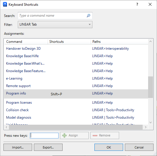 Autodesk Revit dialog Keyboard shortcuts