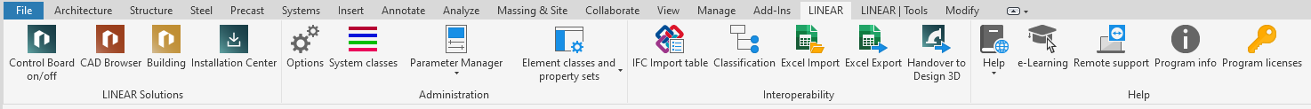 Tab LINEAR of the LINEAR Solutions for Autodesk Revit