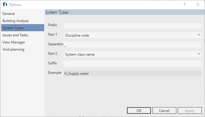 Dialog options System types Linear Revit