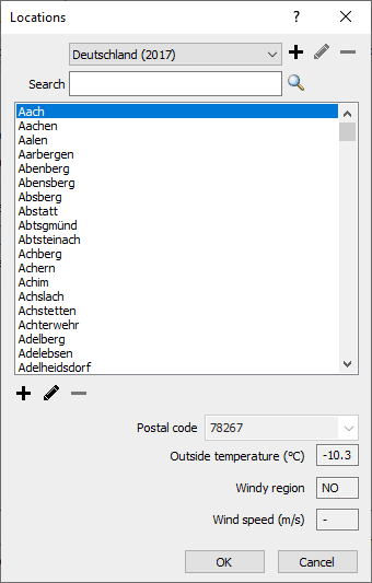 Location dialog Linear Building