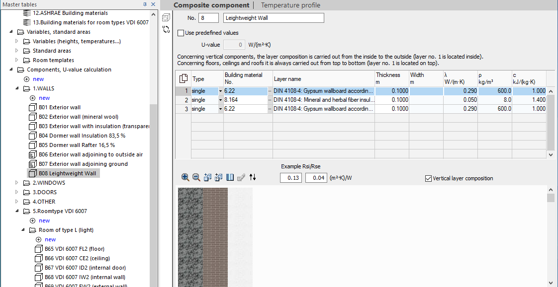 Master tables composed component Linear Building