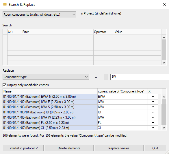 Dialog search replace Linear Building