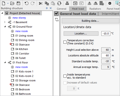 General heat load data Linear Building