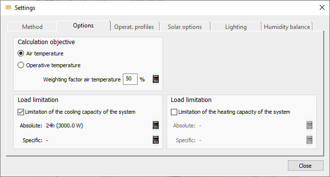 Settings options Linear Building