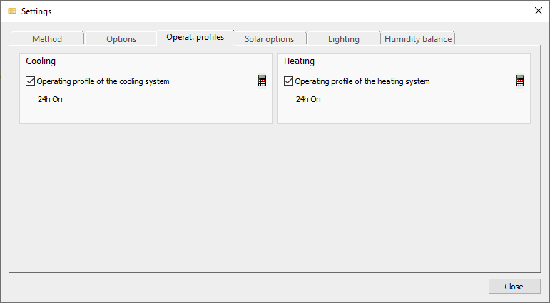 Settings operating profile Linear Building