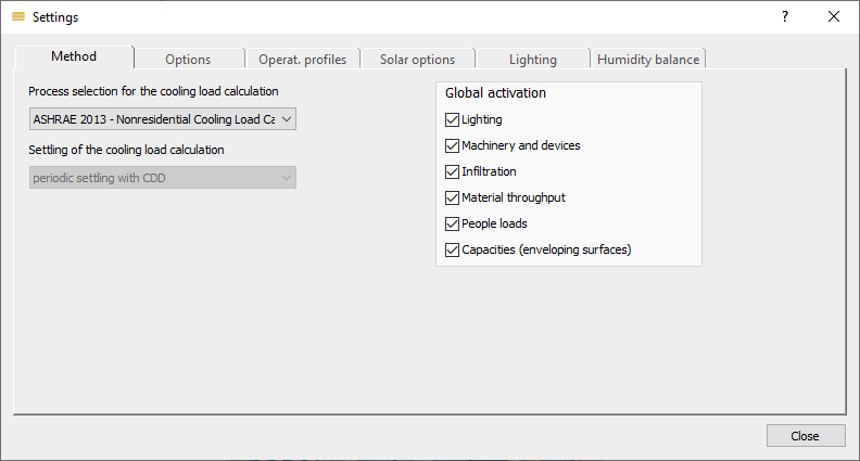 Dialog settings Linear Building