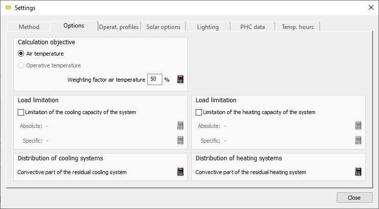 Settings options Linear Building