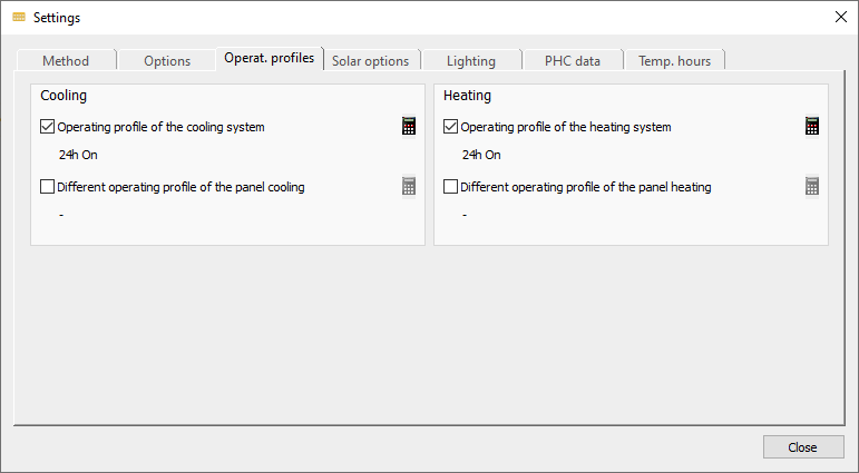 Settings operating profile Linear Building