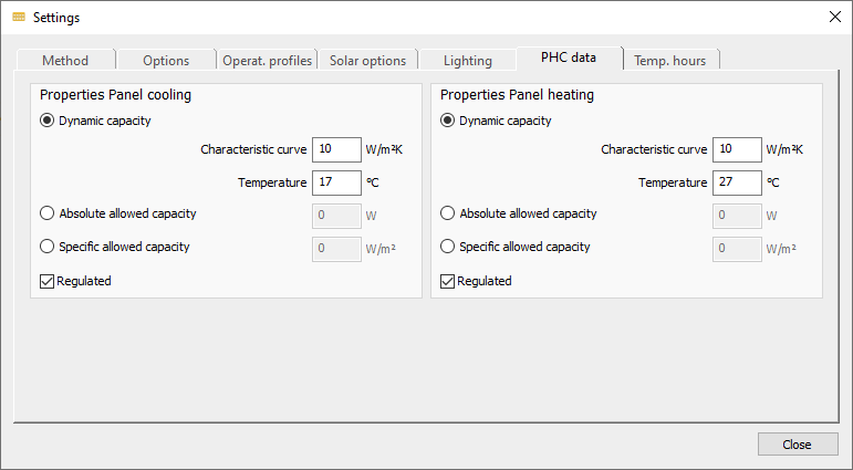 Settings panel floor heating data Linear Building