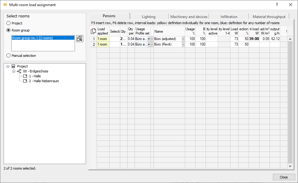 Cross-room load assignment Linear Building