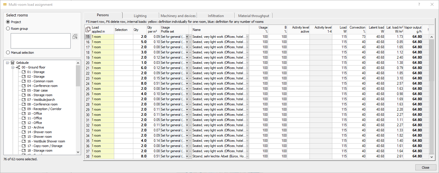 Dialog cross-room load assignment Linear Building