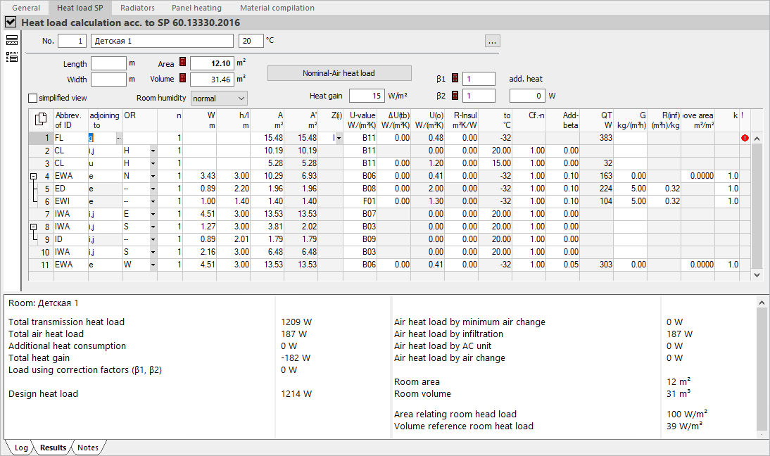 Heat load SP calculation Linear Building