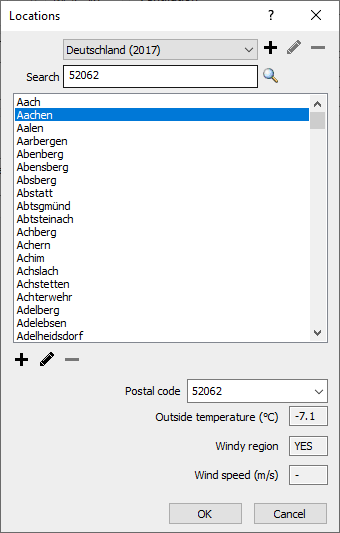 Location dialog Linear Building