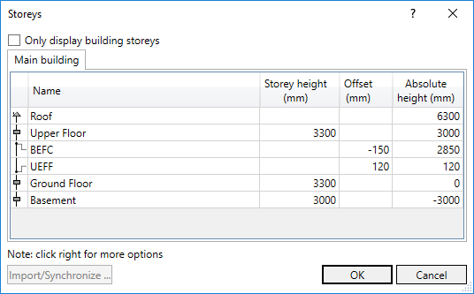 Dialog storeys Linear Revit