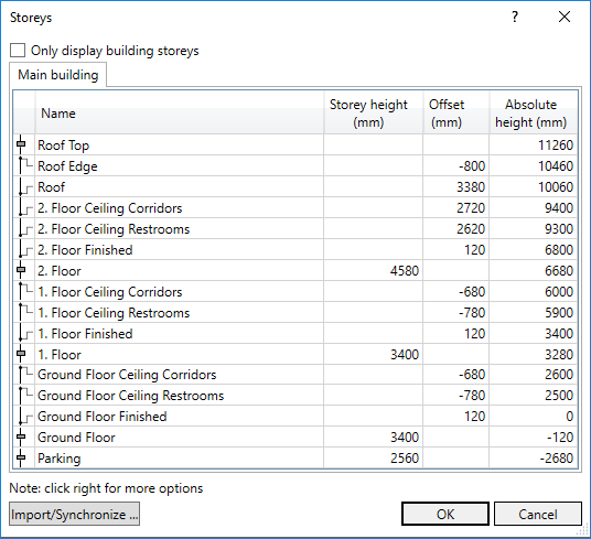 Dialog storeys architecture Linear Revit