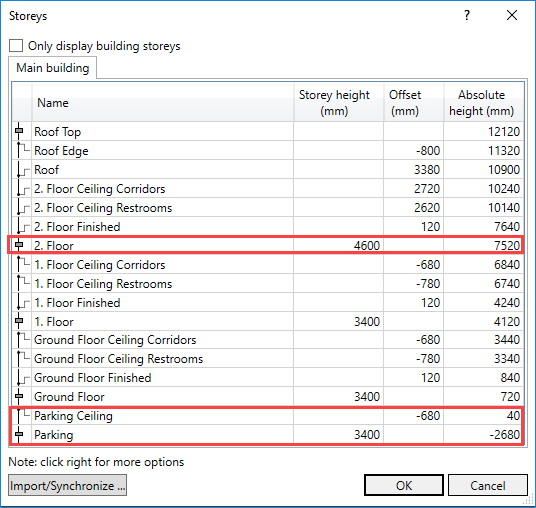 Dialog storeys architecture Linear Revit