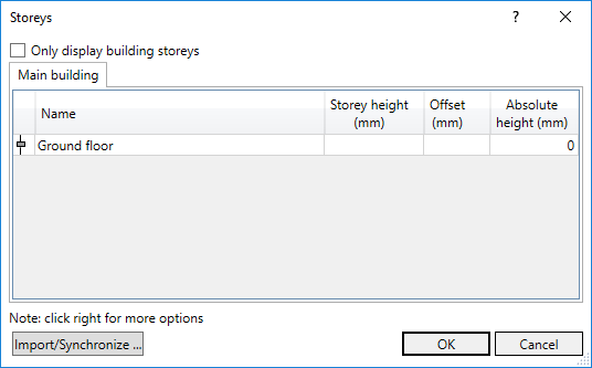 Dialog storeys Linear Revit