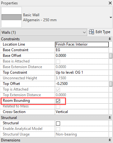 Properties Room boundary MEP rooms Linear Revit