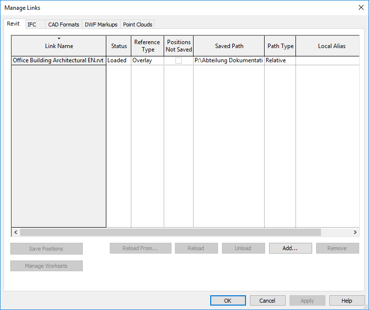 Manage links Linear Revit