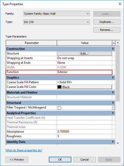 Dialog type properties Linear Revit