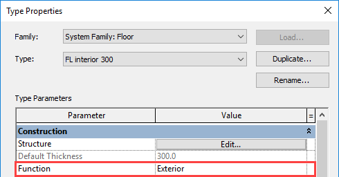 Type properties dialog Linear Revit