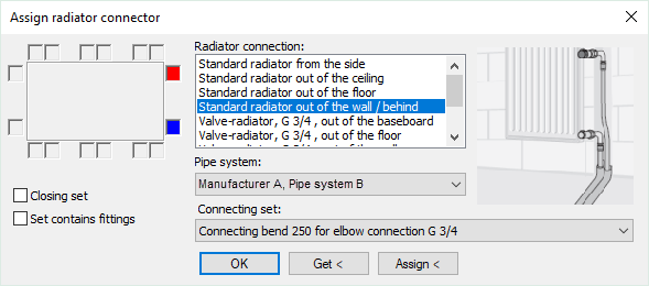 Dialog radiator connection Linear Revit