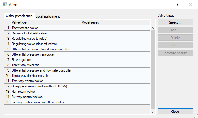 Dialog valves Linear Revit