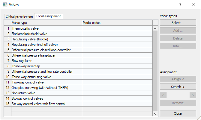 Dialog valves Linear Revit