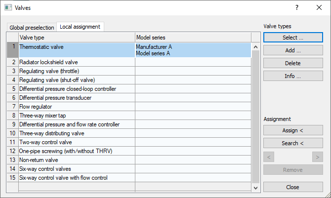 Valves dialog Linear Revit