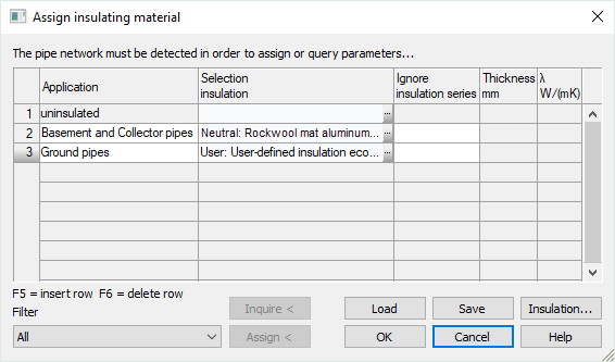 Dialog insulation material Linear Revit