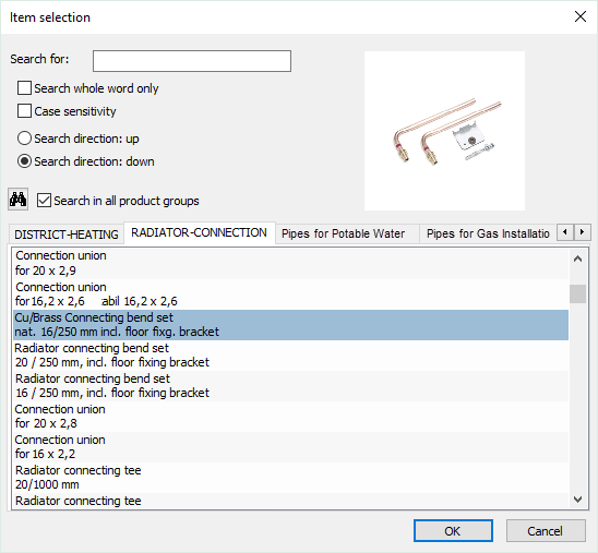 Dialog item selection Linear Revit