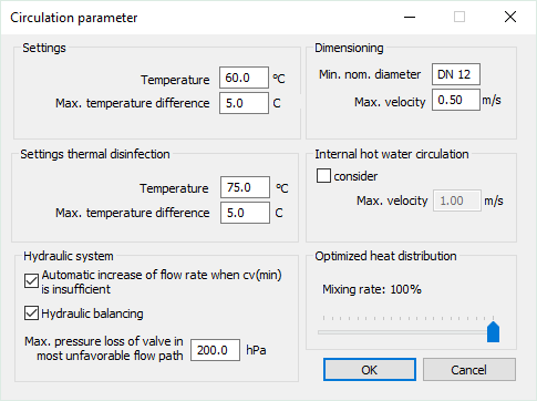 Dialog hot water circulation settings circulation system potable water LINEAR Revit