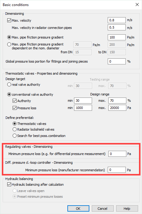 Basic conditions dialog Linear Analyse