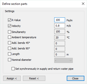 Define section parts dialog Linear Revit