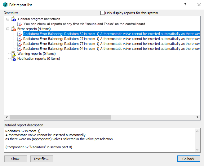 Reports dialog Linear Revit