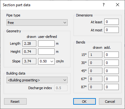 Dialog section part data Linear Revit