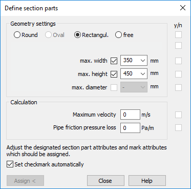 Define section parts Linear Revit