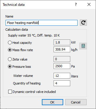 Dialog technical data manifold Linear Revit