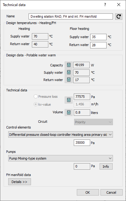 Dialog technical data Linear Revit