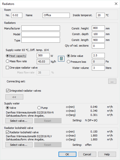 Technical data radiator Linear Revit