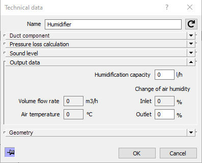 Dialog technical data Linear Revit