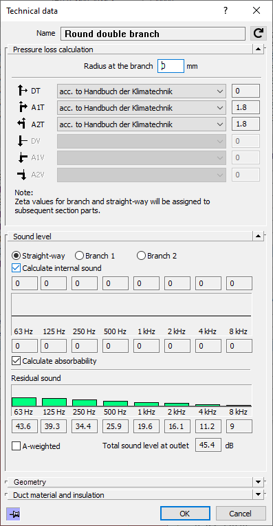 Dialog technical data Linear Revit