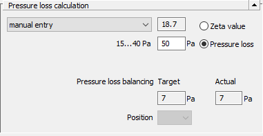 Dialog technical data pressure loss calculation Linear Revit