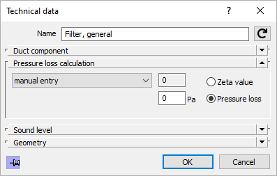 Dialog technical data Linear Revit