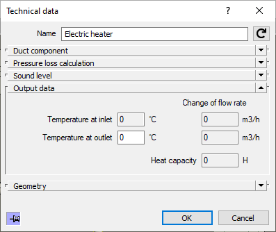 Dialog technical data Linear Revit