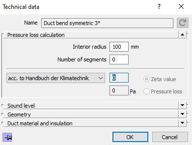 Dialog technical data Linear Revit