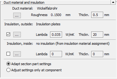 Dialog technical data duct material insulation Linear Revit